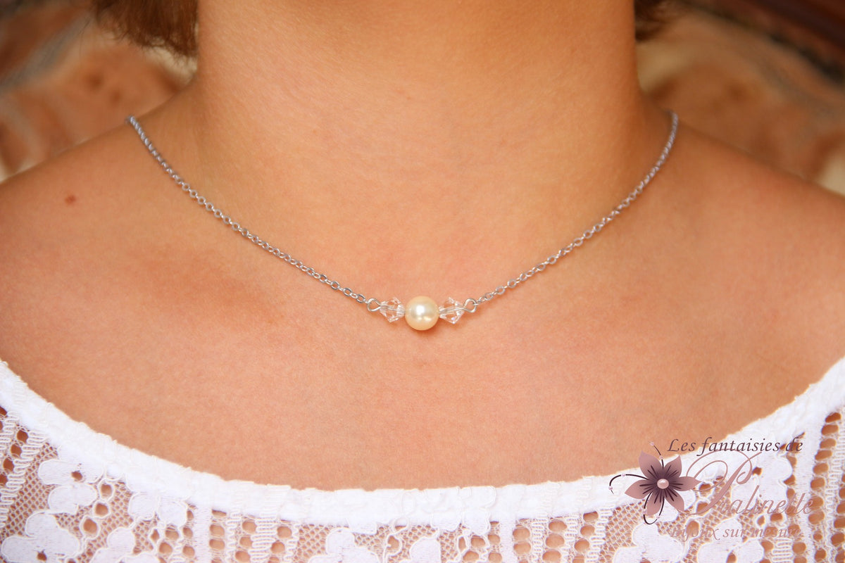 Collier de mariée minimaliste perles en cristal
