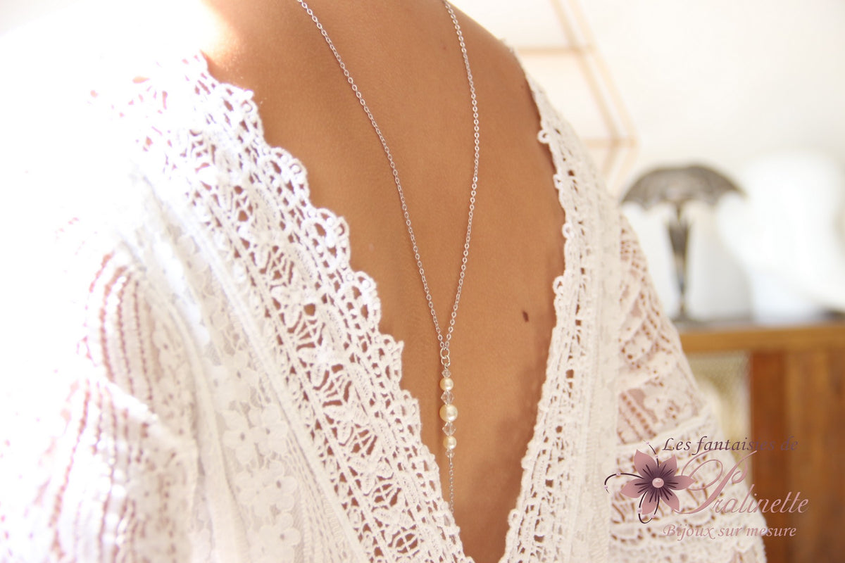 Nolan bijoux collier de mariage de dos pendant perles et cristal