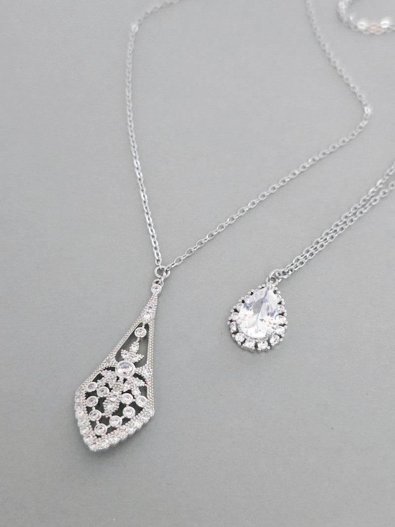 Collier mariage de dos argenté oxydes de zirconium losange allongé  - Prêt à porter