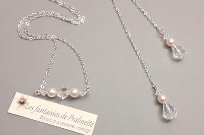 Collier mariage de dos deux pendants et gouttes en cristal