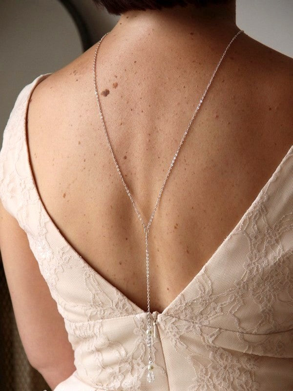 Collier mariage de dos deux pendants et gouttes en cristal