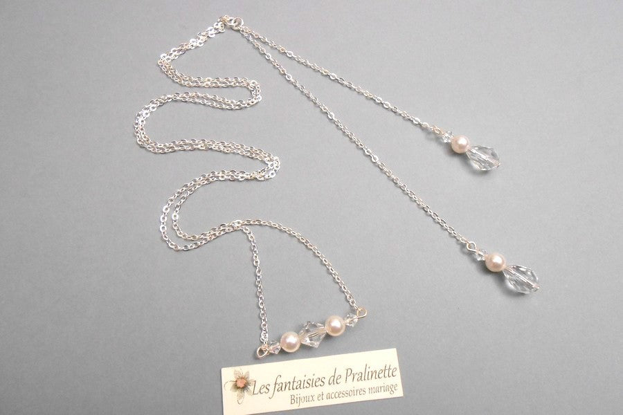 Collier mariage de dos deux pendants et gouttes en cristal