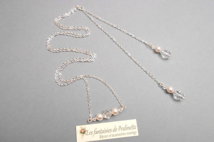 Collier mariage de dos deux pendants et gouttes en cristal