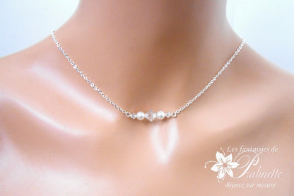 Collier mariage de dos deux pendants et gouttes en cristal