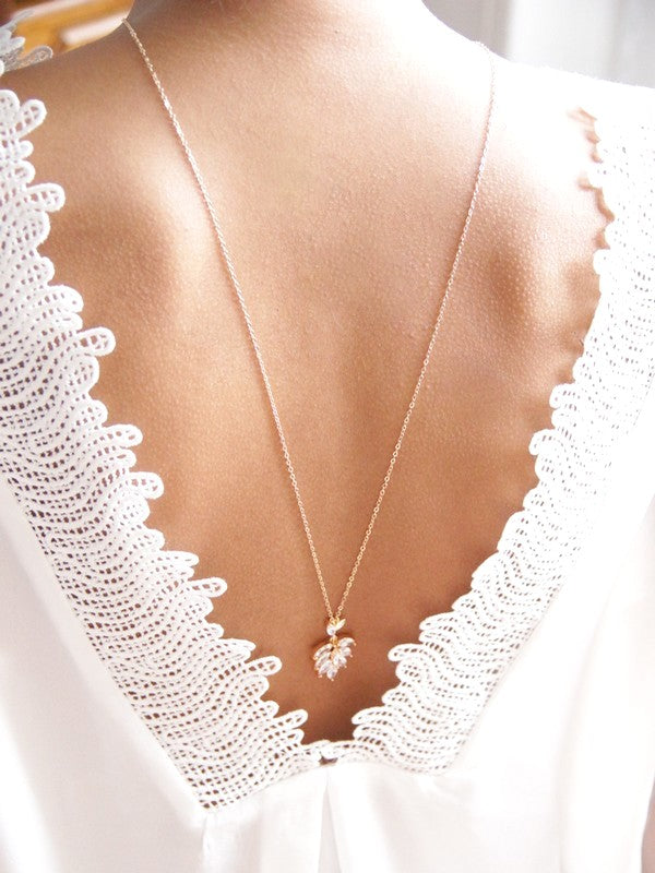 Bijoux de dos, collier mariage de dos feuilles de palmier