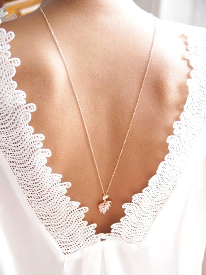 Bijoux de dos, collier mariage de dos feuilles de palmier