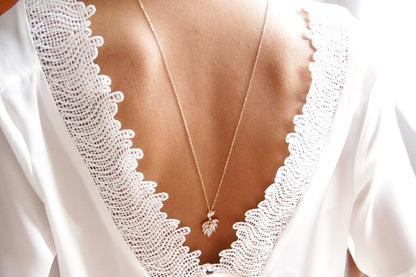 Bijoux de dos, collier mariage de dos feuilles de palmier