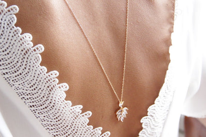 Bijoux de dos, collier mariage de dos feuilles de palmier