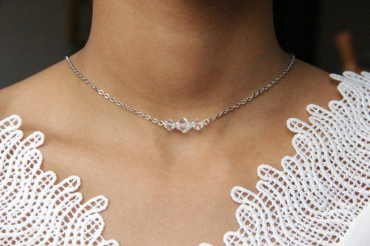Collier mariage de dos Luciana goutte en zirconium, collier de dos argenté