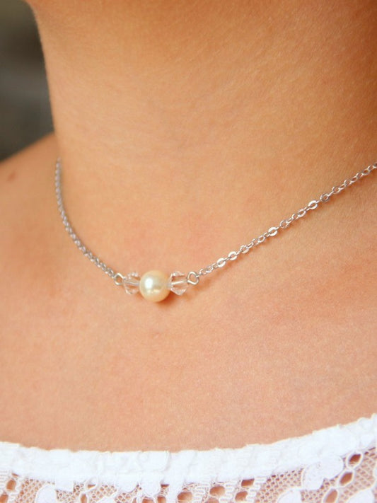 Collier de mariée minimaliste perles en cristal