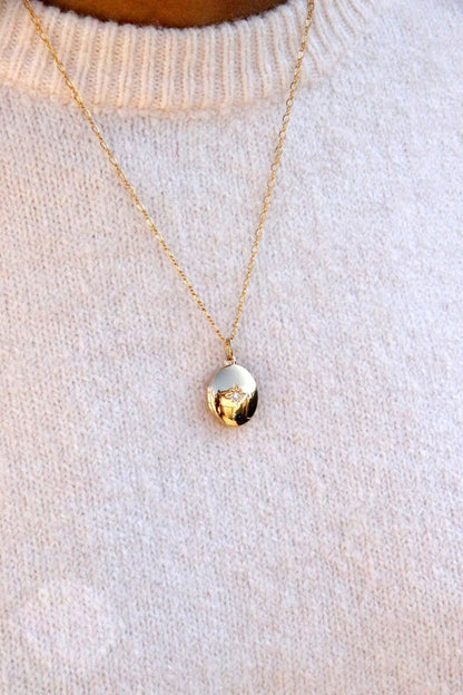 Pendentif ovale cassolette porte-photo et zirconium