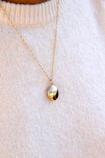 Pendentif ovale cassolette porte-photo et zirconium