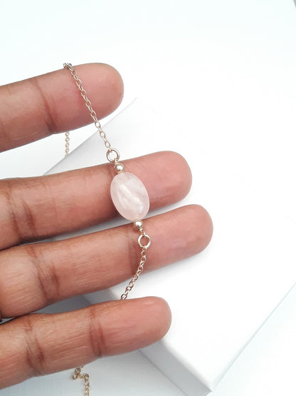 Collier gold filled et pierre quartz rose