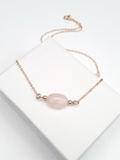 Collier gold filled et pierre quartz rose