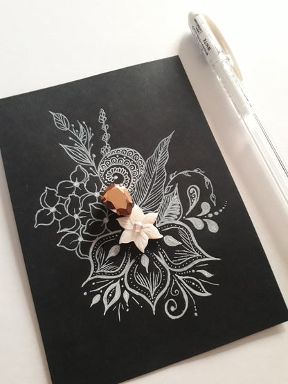 Dessin dentelle encre blanche et cristal