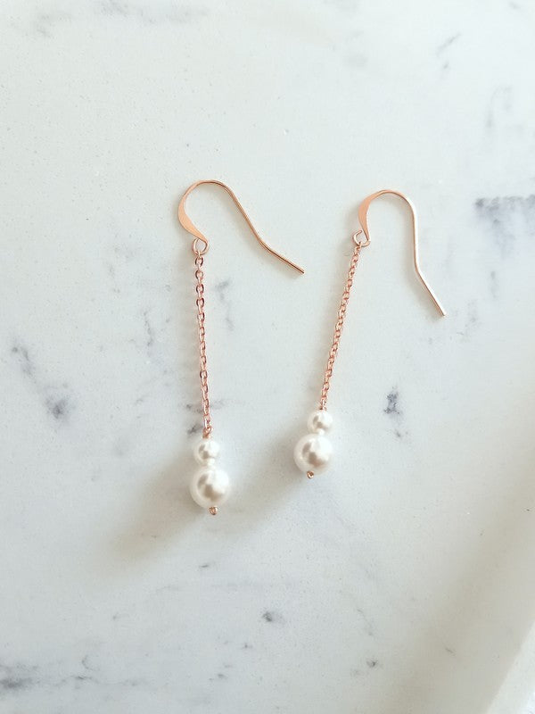 Elise rose gold filled boucles d'oreilles mariée duo de perles