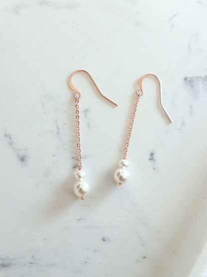 Elise rose gold filled boucles d'oreilles mariée duo de perles