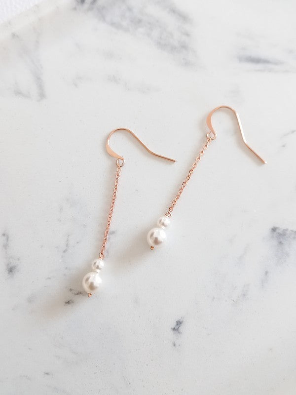 Elise rose gold filled boucles d'oreilles mariée duo de perles