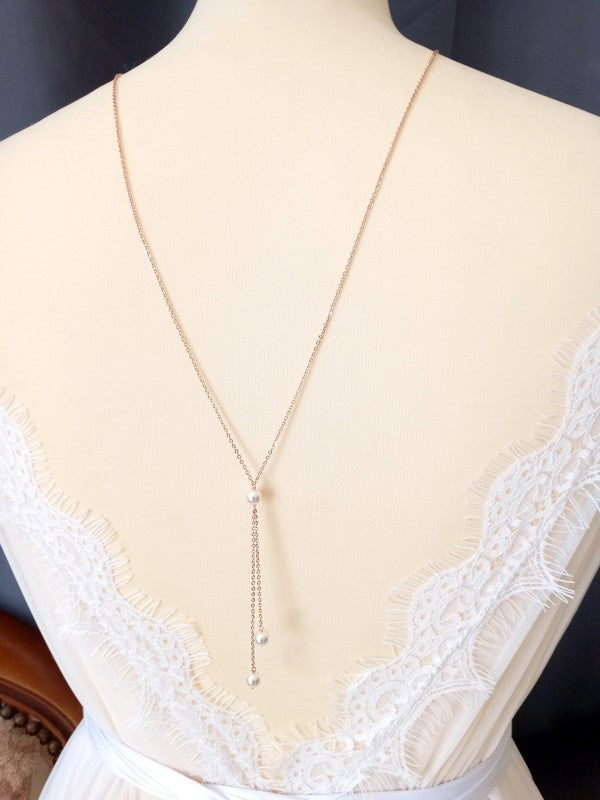 Collier mariage de dos rose gold filled et perles Ethan