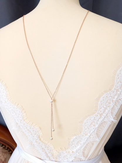 Collier mariage de dos rose gold filled et perles Ethan