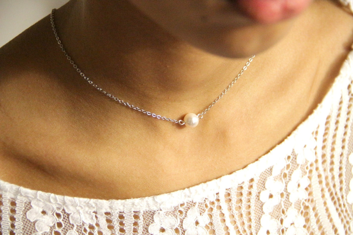 Ilyès collier de mariage perle en cristal nacré solitaire