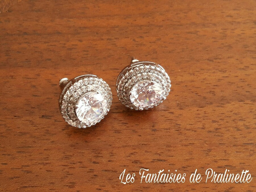 Joan clous puces d'oreilles en cristal et strass oxyde de zirconium, bijoux mariées