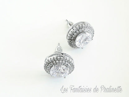 Joan clous puces d'oreilles en cristal et strass oxyde de zirconium, bijoux mariées
