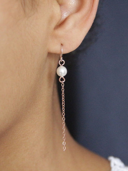 Longues boucles d'oreilles mariage rose gold filled et perles de culture Perry
