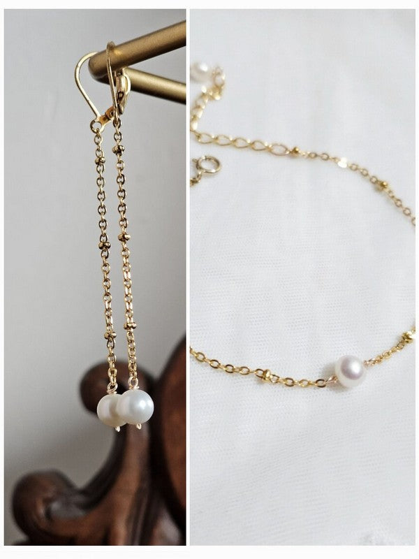 Bijoux mariage bracelet et boucles d'oreilles perles et chaîne perlée Paloma