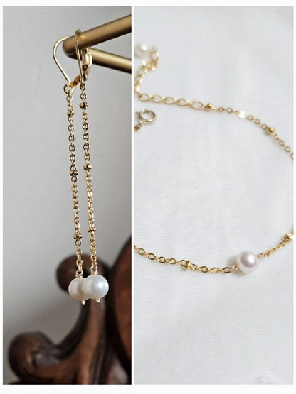 Bijoux mariage bracelet et boucles d'oreilles perles et chaîne perlée Paloma