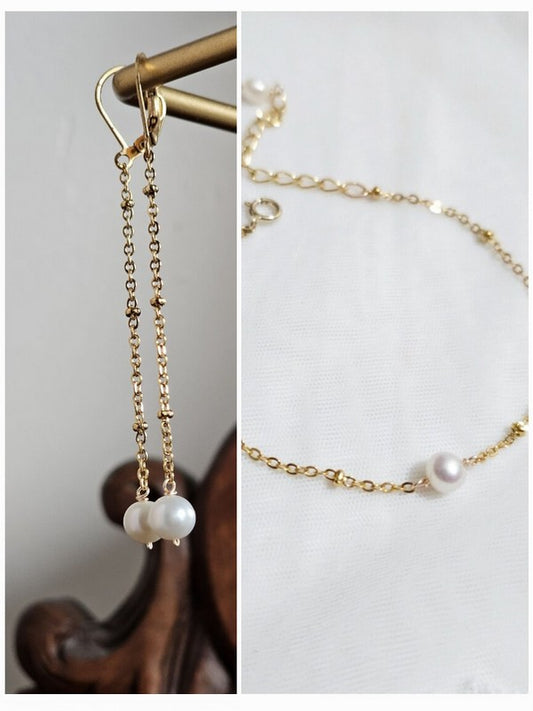 Bijoux mariage bracelet et boucles d'oreilles perles et chaîne perlée Paloma