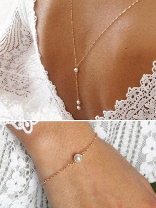 Parure bijoux mariage Ethan collier de dos et bracelet