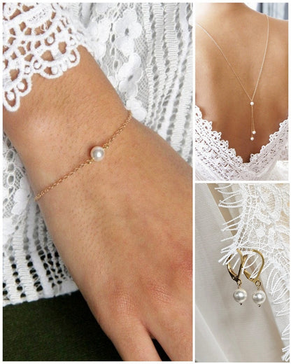 PARURE DE MARIAGE - COLLIER DE DOS - BRACELET DE MARIAGE - BOUCLES D'OREILLES MARIEES