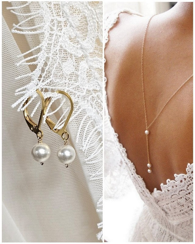 Parure bijoux mariage Ethan collier de dos et boucles d'oreilles