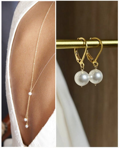 Parure bijoux mariage Ethan collier de dos et boucles d'oreilles Stany