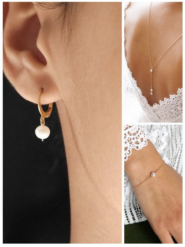 Ensemble parure mariage collier de dos, bracelet et mini créoles Ethan