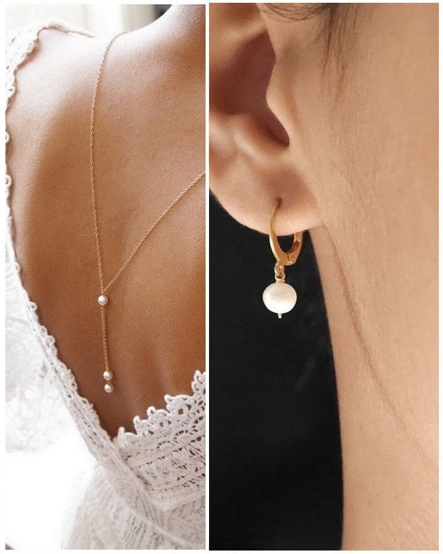 Bijoux mariage ensemble parure collier dos nu et mini-creoles Ethan