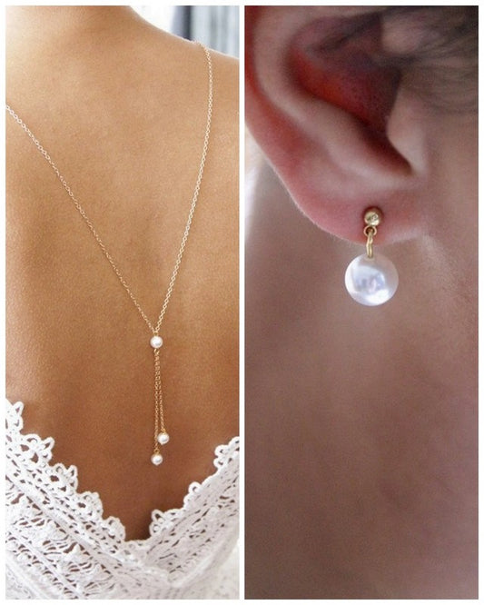 Parure mariage collier de dos Ethan et clous d'oreilles Stany