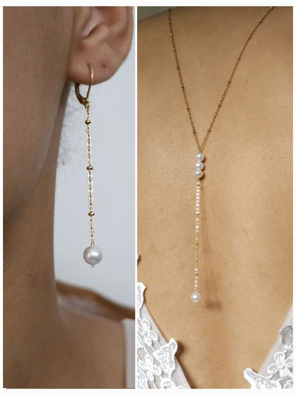 Bijoux mariage ensemble parure mariée collier de dos et boucles d'oreilles Paloma
