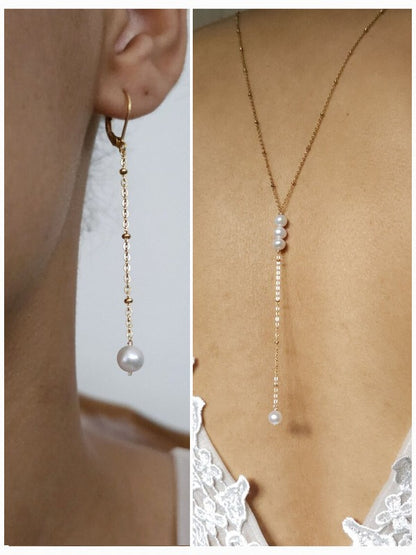 Bijoux mariage ensemble parure mariée collier de dos et boucles d'oreilles Paloma