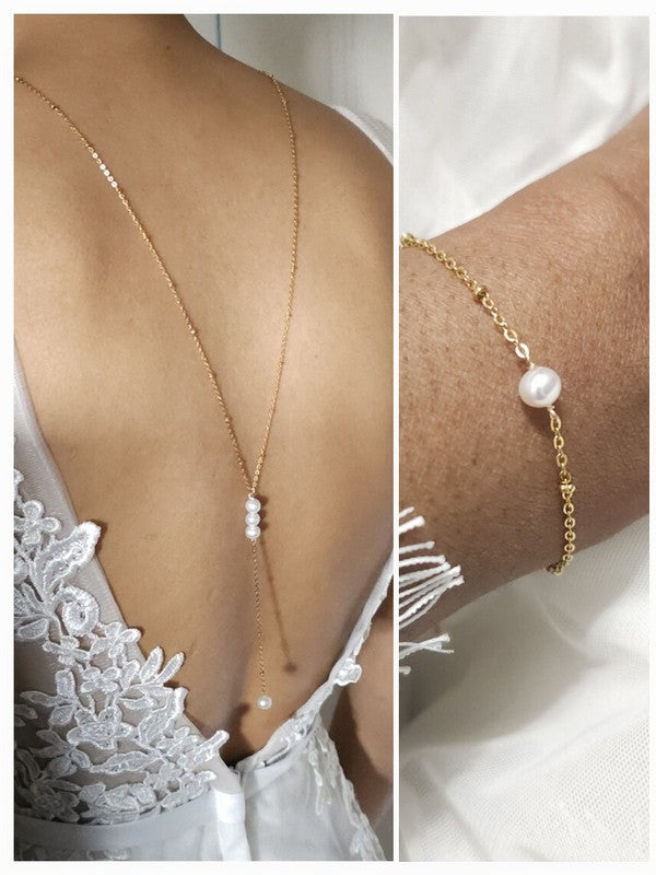 Ensemble bijoux mariage parure collier de dos et bracelet Paloma