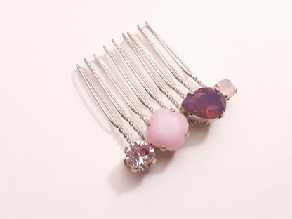 Peigne en cristal rose et violet Alaman