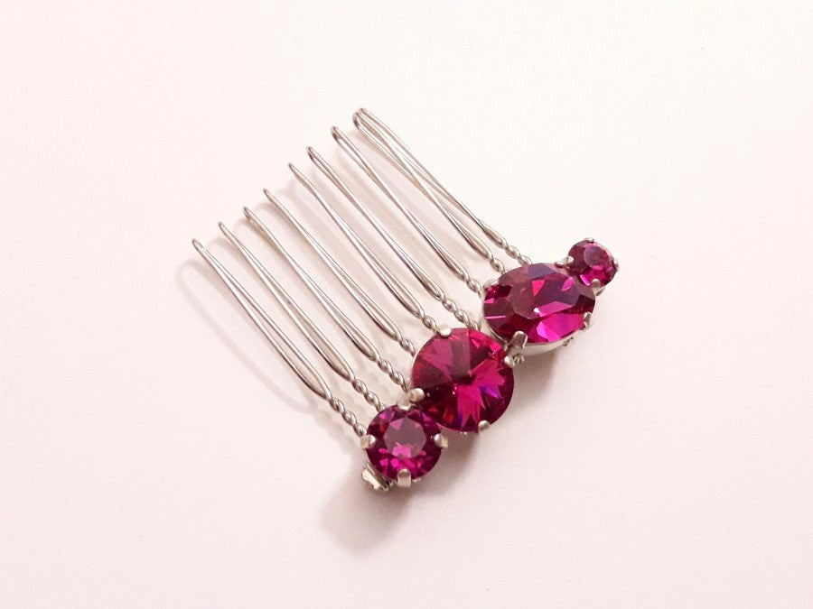Alaman peigne en cristal rose fuchsia