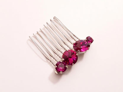 Alaman peigne en cristal rose fuchsia