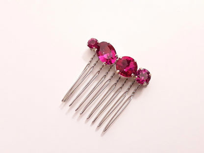 Alaman peigne en cristal rose fuchsia
