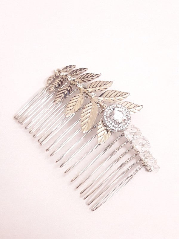 Peigne mariage feuilles et cristaux Anite