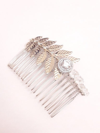 Peigne mariage feuilles et cristaux Anite