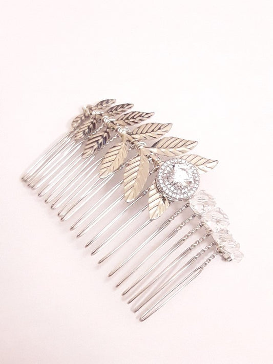 Peigne mariage feuilles et cristaux Anite