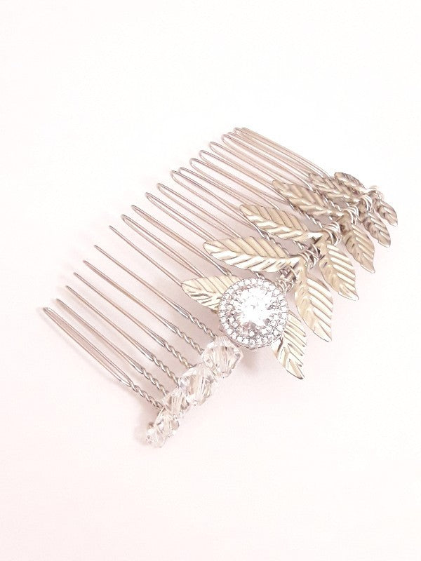 Peigne mariage feuilles et cristaux Anite