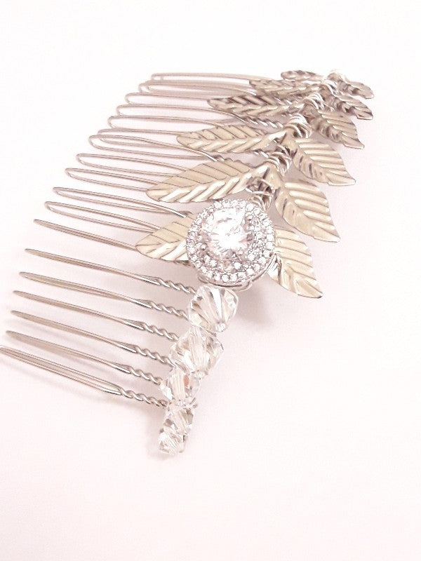 Peigne mariage feuilles et cristaux Anite